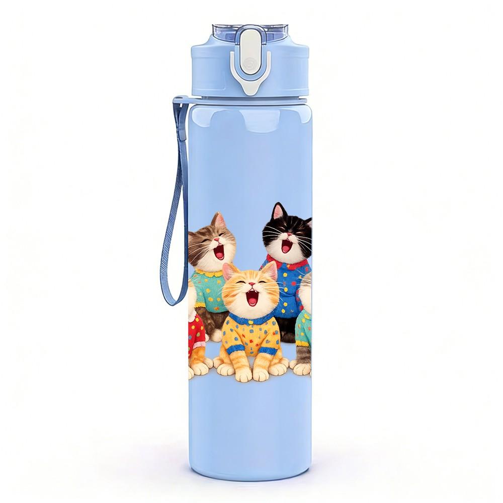 1PC Cartoon Kid Animal Friend Group Print 750ml Color Plastic Sports Water Bottle Leakproof Flip Straw Lid Suitable for Sports Office Home Use
