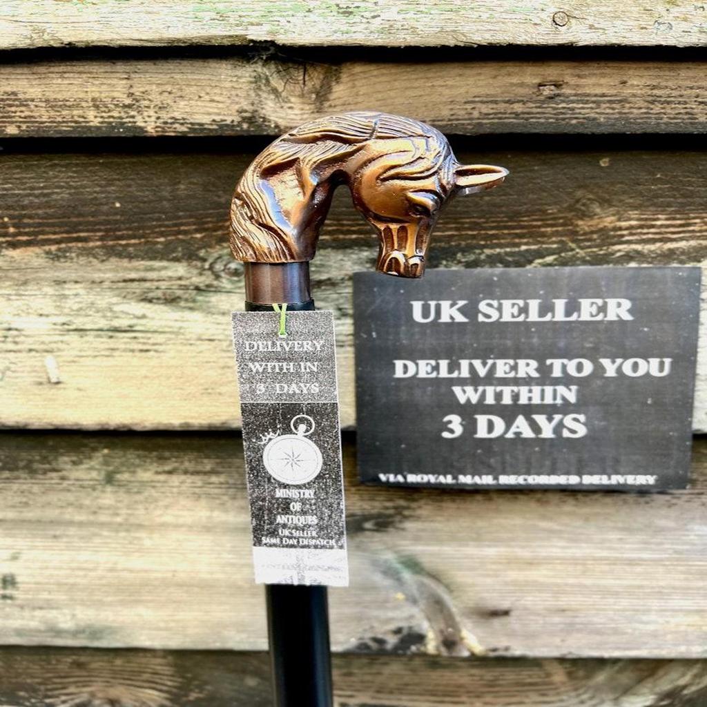 Horse Handle Elegant Sturdy Black Colour Foldable Wooden Walking Stick - Finest Wood Handcrafted Stick - Perfect for Hiking & Nature Walks