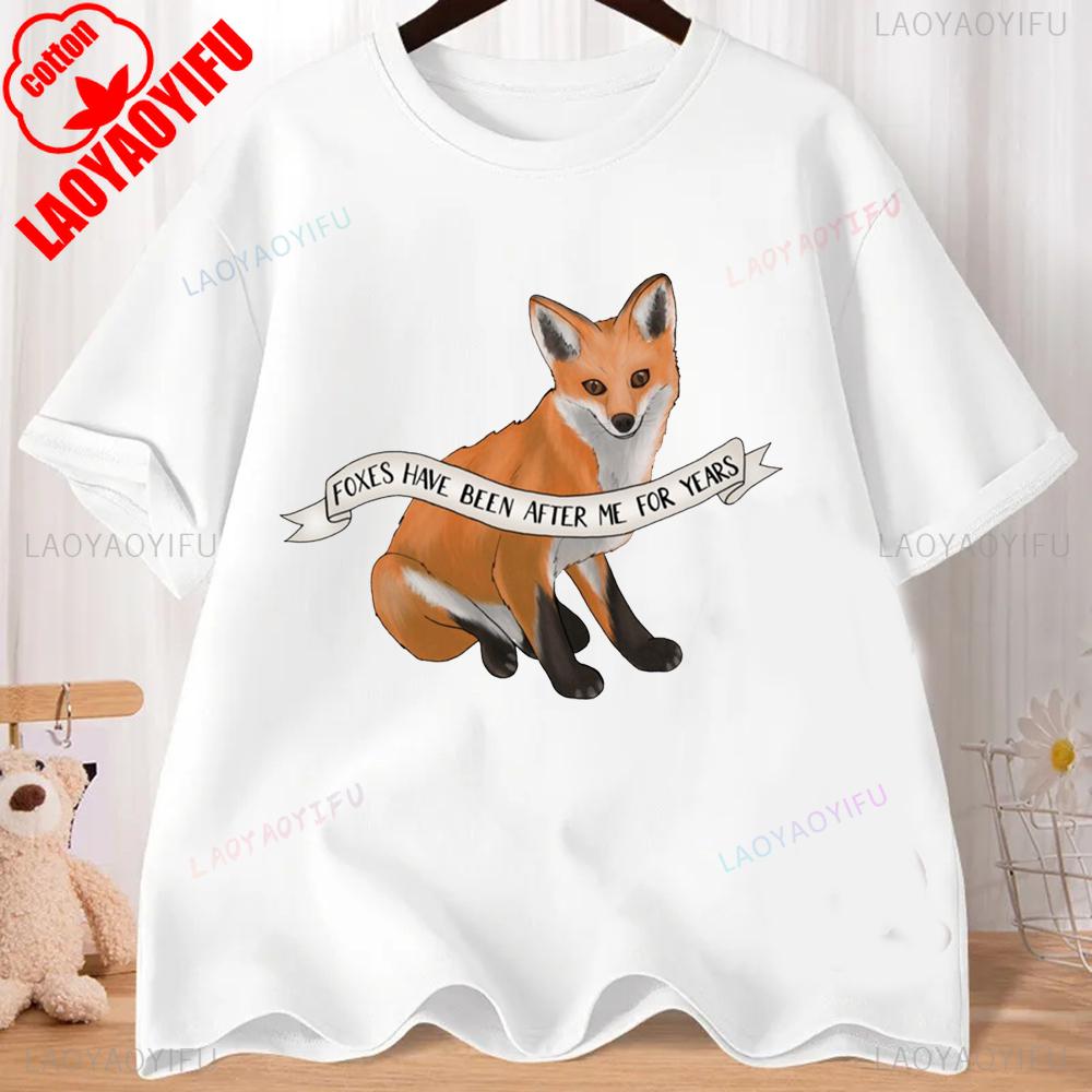 Lovely Cartoon Fox Graphic T-shirts Comfort and Fashion Coexist Short-sleeve Round Neck Regular Fit Clothes CRAZY FOX LADY