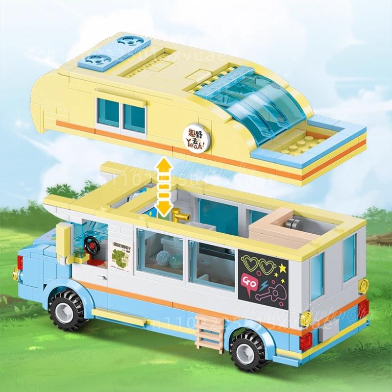 SEMBO RV Camping Building Blocks Street Scene Picnic DIY Tent Assembly Model Toys Desktop Decoration Children's Christmas Gift