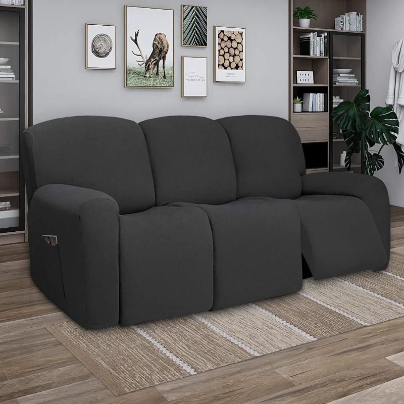 1 2 3 Seat Stretch Sectional Recliner Sofa Slipcover Soft Washable Furniture Protector Couch Cover with Elastic Bottom