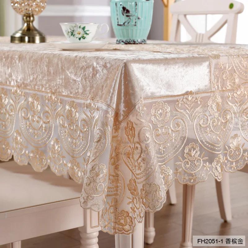 Бархатная 3D скатерть с полыми кружевными краями, водонепроницаемая, маслостойкая, пылезащитная, настольный коврик, домашний обеденный стол, кофейная столешница