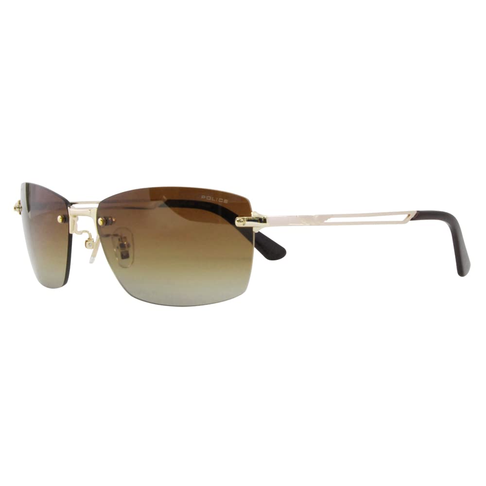 POLICE Sunglasses SPLG39J 300P 60 2023 Model WIND Rimless Square Titanium Polarized Lenses Frame Shiny White Gold Lens Brown Gradient Two-Point Men's