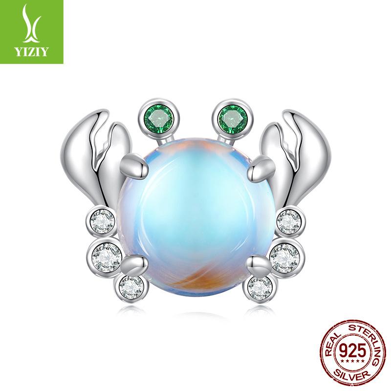 Colorful Crab Diy Beaded Accessories, Exquisite Moonstone S925 Sterling Silver Beads Loose Beads