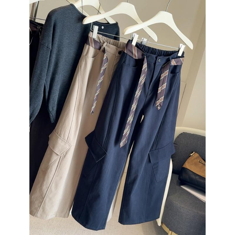 Retro Loose Wide-leg Tooling Casual Pants Women's Autumn New Elastic Waist Thin Versatile Scimitar Pants