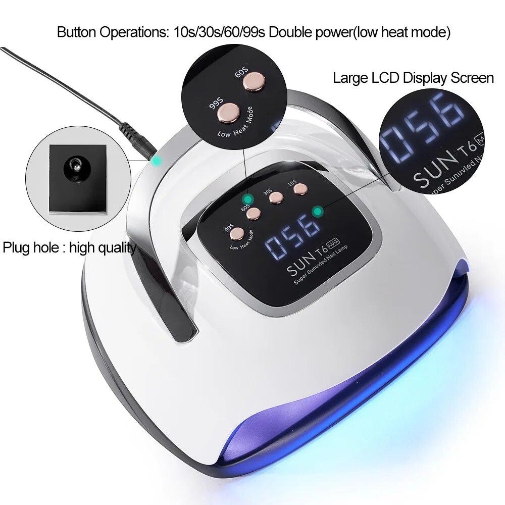 Sun T6 Max 220 Вт 57 светодиодов Двойные руки Портативная лампа для сушки ногтей Быстросохнущая гель-лак для ногтей УФ-светодиодная лампа для ногтей