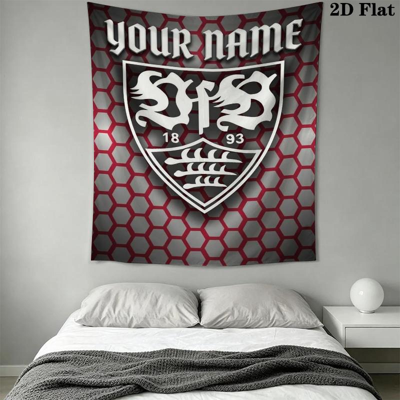 Custom Name VfB Stuttgart Wall Tapestry Aesthetic Wall Hanging Printed Fabric Blanket Decorative Tapestries for Bedroom Living Room Home Decor