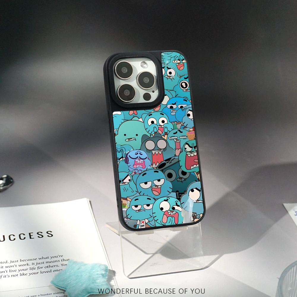 Мультяшный Гамбол милый дизайн плаката Чехол для телефона для iPhone 17 16 e 15 14 13 12 Pro Max Овечья кожа Серебристый край Защитный чехол
