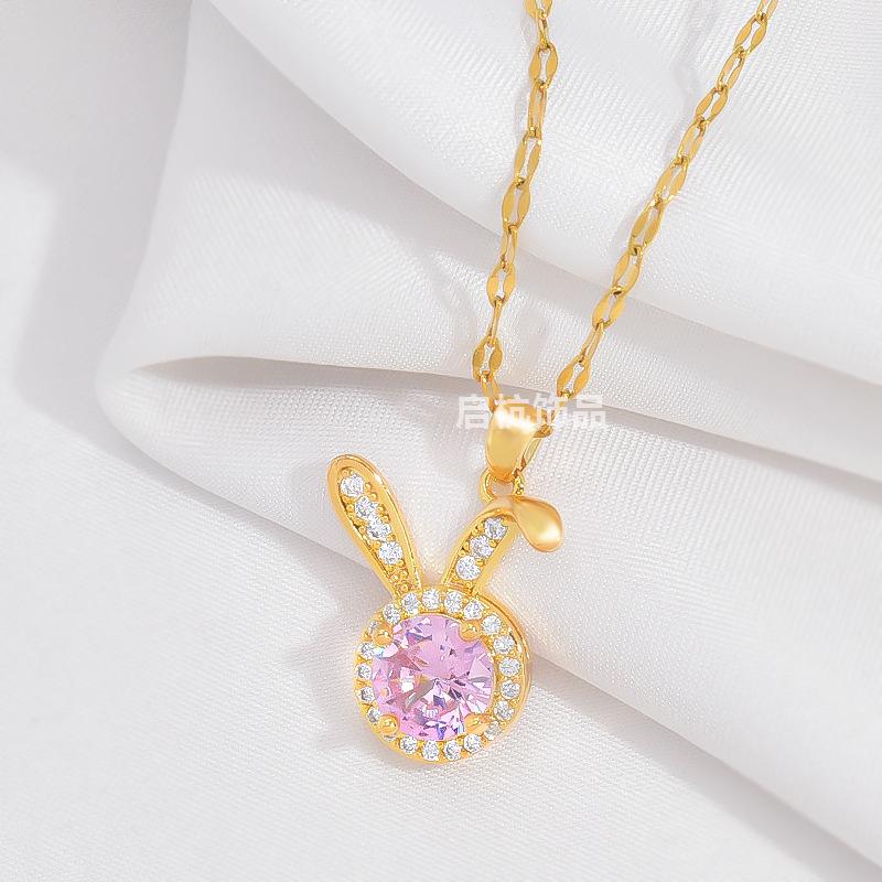 Ожерелье с розовым циркониевым кроликом, женское, легкое, роскошное, простое, универсальное, симпатичное, с микро-инкрустацией