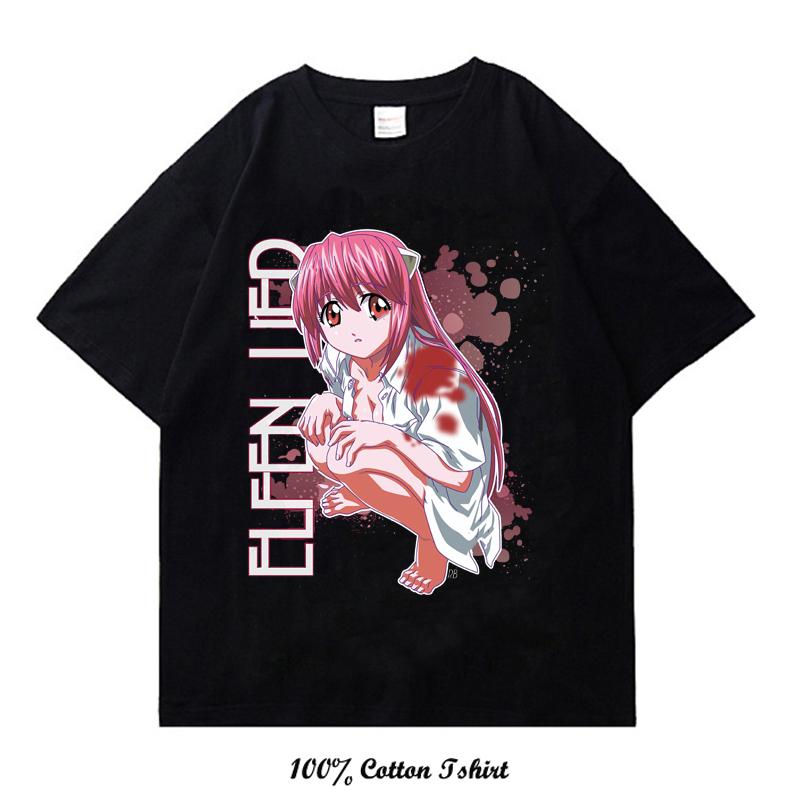 Новая летняя стильная повседневная футболка Elfen Lied свободного покроя, мужская и женская, графическая принтованная уличная одежда из 100% хлопка, топы, футболки