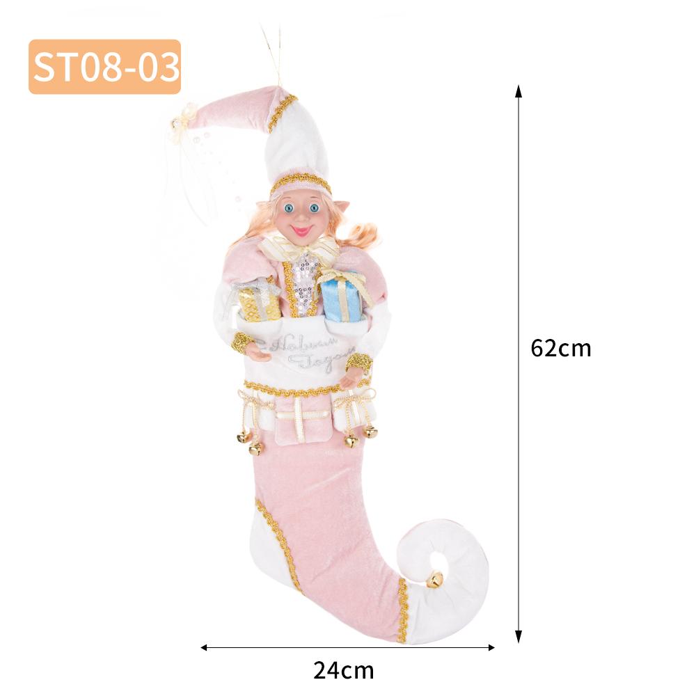 42CM Christmas Stocking Large Rustic Santa Claus Sock with Bells Xmas Tree Fireplace Hanging Ornament Christmas Home Decorations