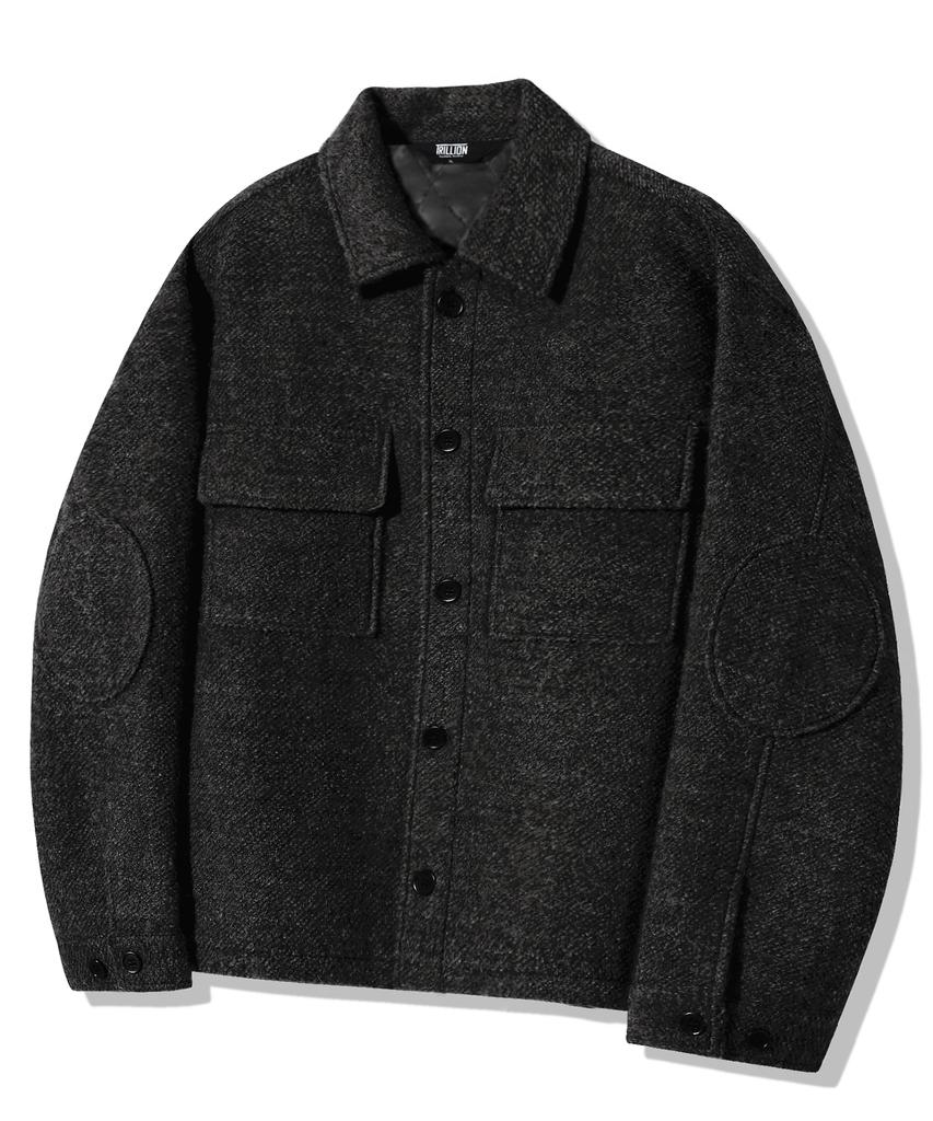 Куртка Trillion Wool с заплатами на локтях, двумя карманами и пуговицами_Черная