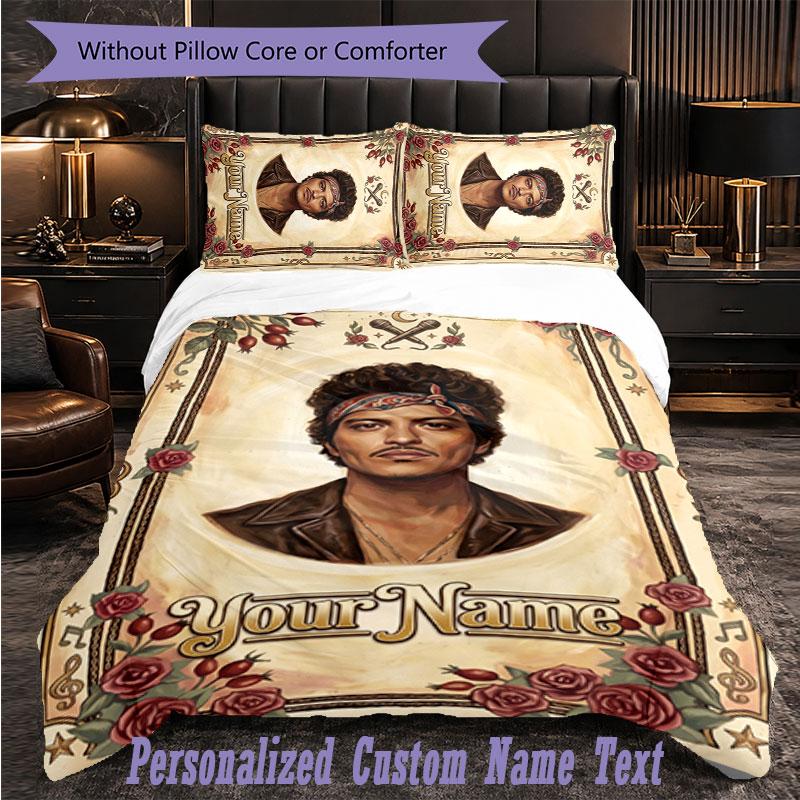Personalized 3Pcs Bedding SetBruno Mars Custom Text Duvet Cover Pillowcase Set Bedroom Gift