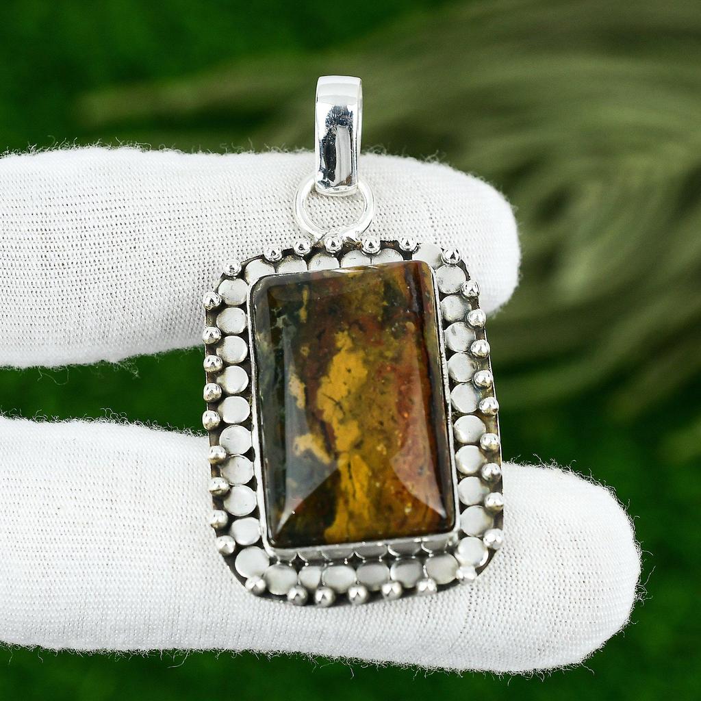 Root Chakra Bloodstone Gemstone 925 Sterling Silver Bezel Handcrafted Pendant