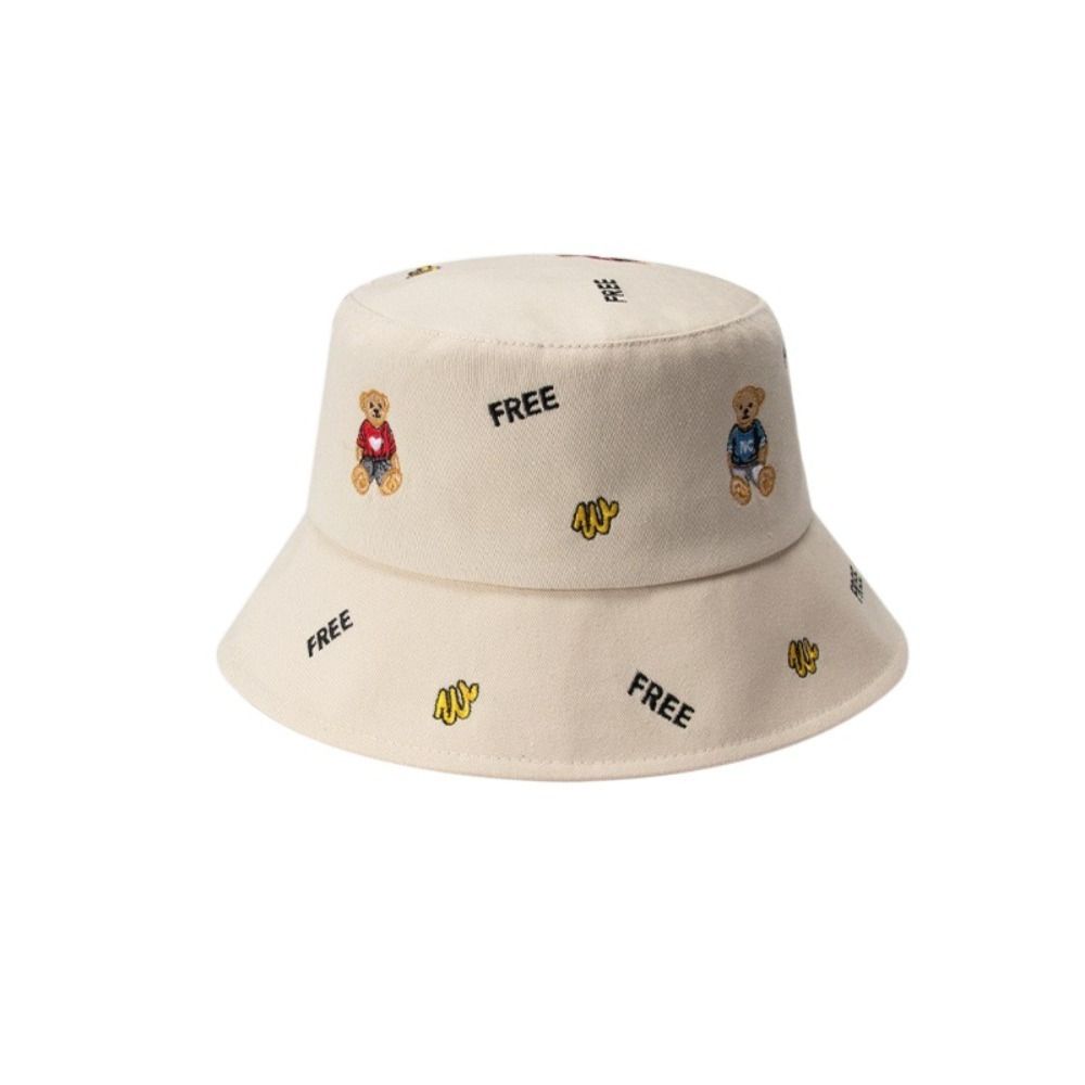 Little Bear Fisherman Hat Bear Print Sunshade Bucket Hat Leisure Flat Top Cap Men