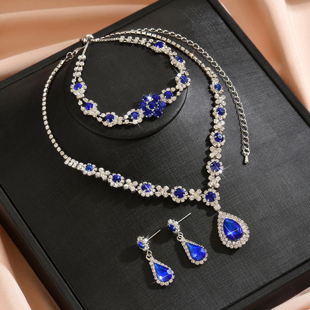 Набор из 4 предметов женской моды «Капля воды»: ожерелье, серьги, браслет, набор с цирконами. Подходит для свадьбы, вечеринки, фестиваля, подарков.