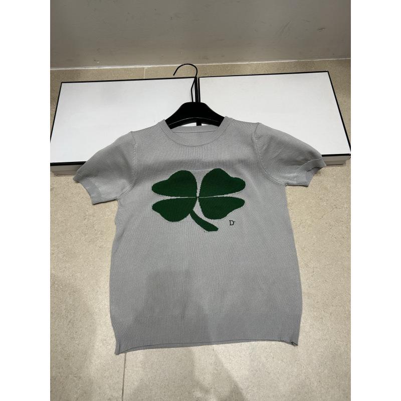 Superior Jacquard Clover Knit Round Neck Short Sleeve Casual Versatile Top for Summer 2026