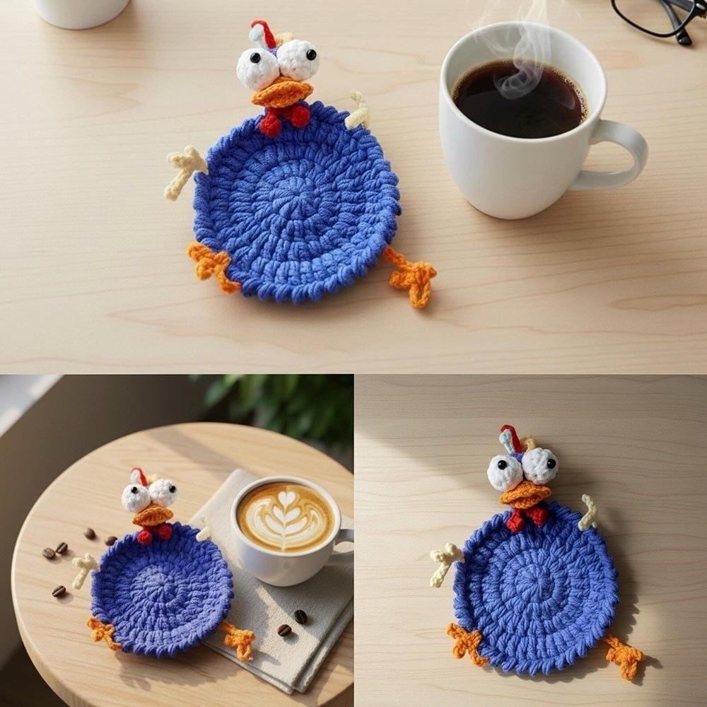 Non-Slip Crochet Animal Coaster Finished Cute Knitted Cup Mat Handwoven Coaster Coffee Cup