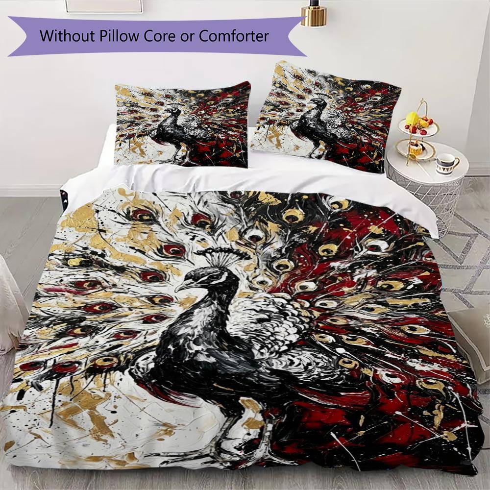 Peacock Pattern Bedding uilt Set uilt Cover Pillowcase Home Decoration Birthday Gift (1 * duvet cover + 2 * pillowcase without core)119
