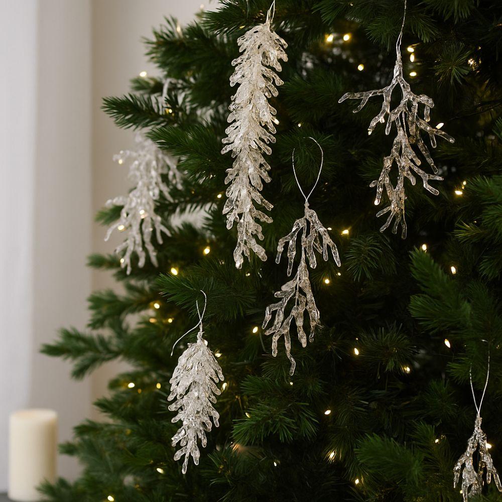 Acrylic Christmas Icicle Pendant Artificial Leaves Realistic Glitter Christmas Branches DIY Craft Xmas Tree Hanging Ornament