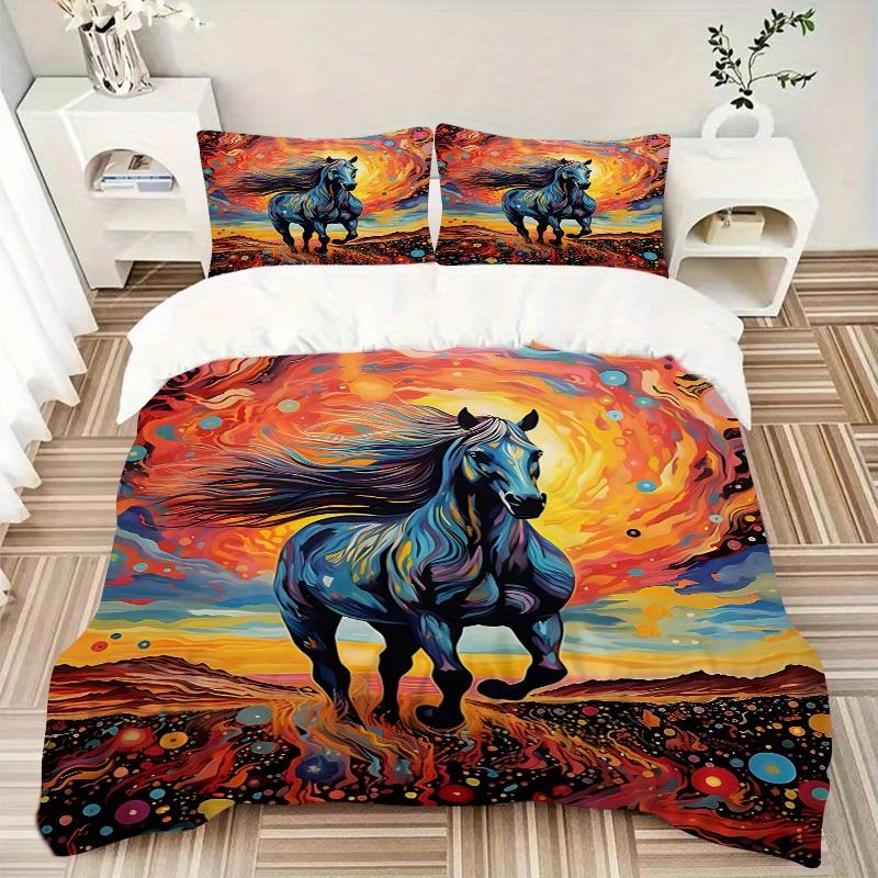 3pcs Animal-themed Horse Soft and Comfortable Breathability, Bedding Set, Machine Washable, Suitable for All Seasons153