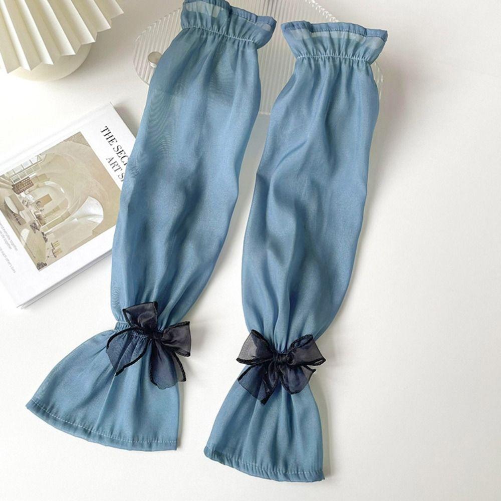 Sun Protection Bow Ice Silk Sleeve Breathable Summer Arm Warmers Trendy Long Arm Sleeves  Driving