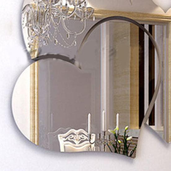 1 Set Heart Shape Acrylic Mirror Stickers Adhesive Removable Wall Stickers Solid Color Home Decoration