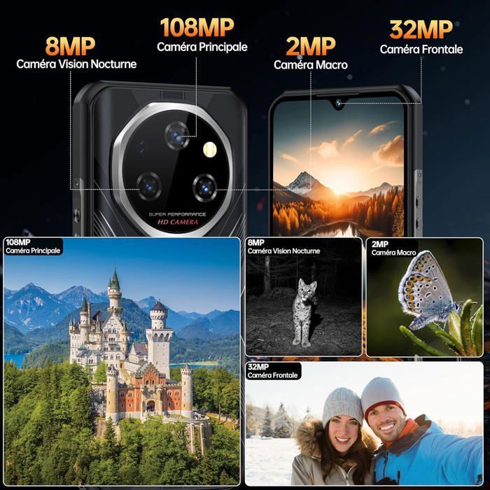 OUKITEL WP55 Pro 5G Смартфон Неубиваемый 48ГБ+512ГБ/2ТБ 108+32МП 11000мАч 120Гц 6,6" FHD+ Телефон Android 15 Две SIM-карты/NFC Черный