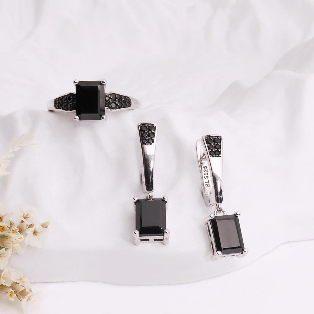 Великолепный благородный настойчивый натуральный черный шпинель драгоценные камни кольцо серьги ожерелье ювелирный набор S925 серебро подарок на день рождения