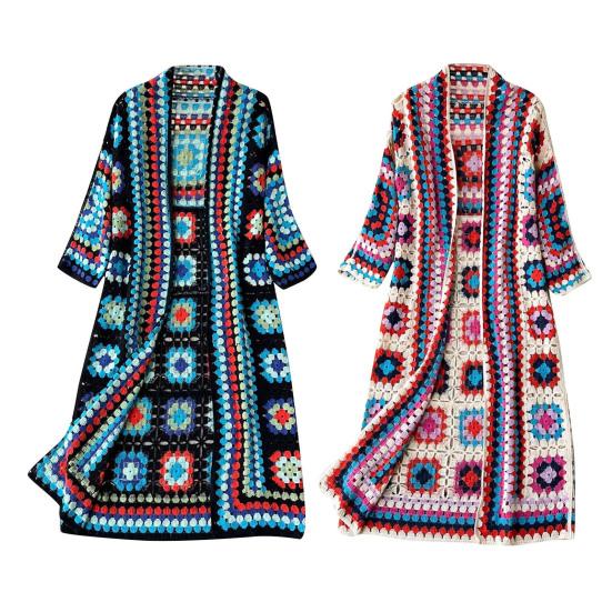 Вязаный свитер-шаль с ажурными рукавами, вязаное пальто в стиле бохо, вышивка, вязаный крючком дизайн, свободный кардиган