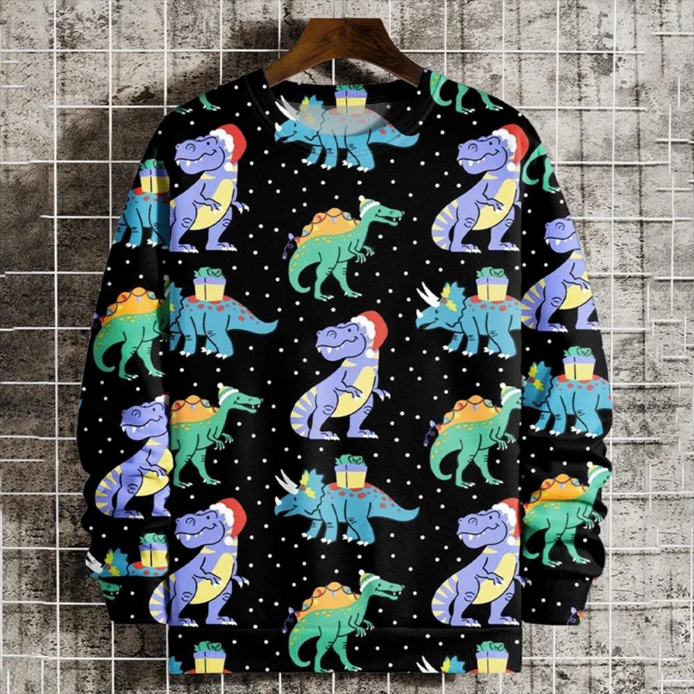 Свитшот мужской с рождественским узором, пуловер с 3D-принтом Санта-Клауса, осенний женский худи с круглым вырезом и длинным рукавом, детские топы