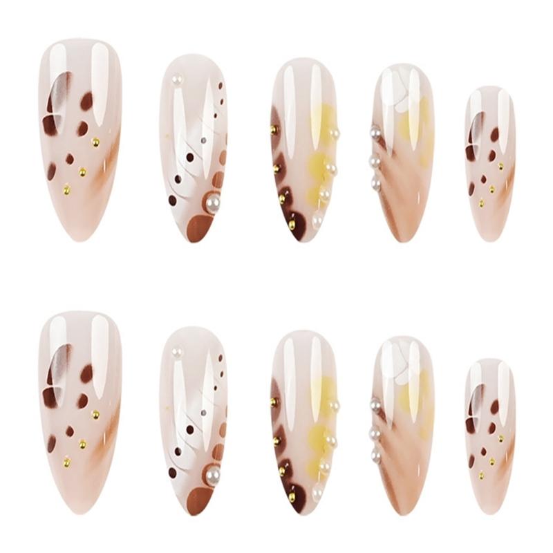 Накладные ногти Короткие Миндаль Накладные ногти Французский Полное покрытие Акриловые Накладные ногти Градиентный дизайн Накладные ногти для женщин и девочек
