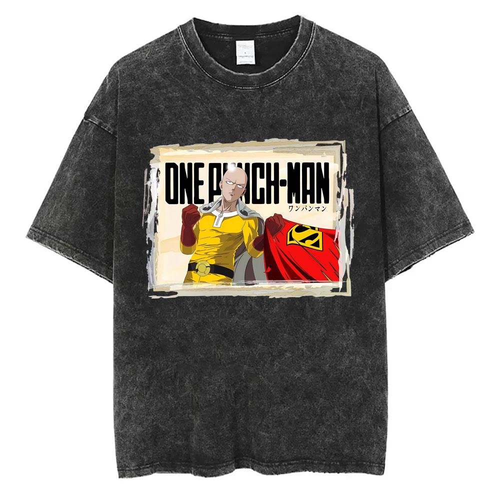 Anime One Punch Man Saitama Vintage Washed Tshirt Men Women Fashion Short Sleeve T Shirts 100 Cotton Casual Oversized Tshirts