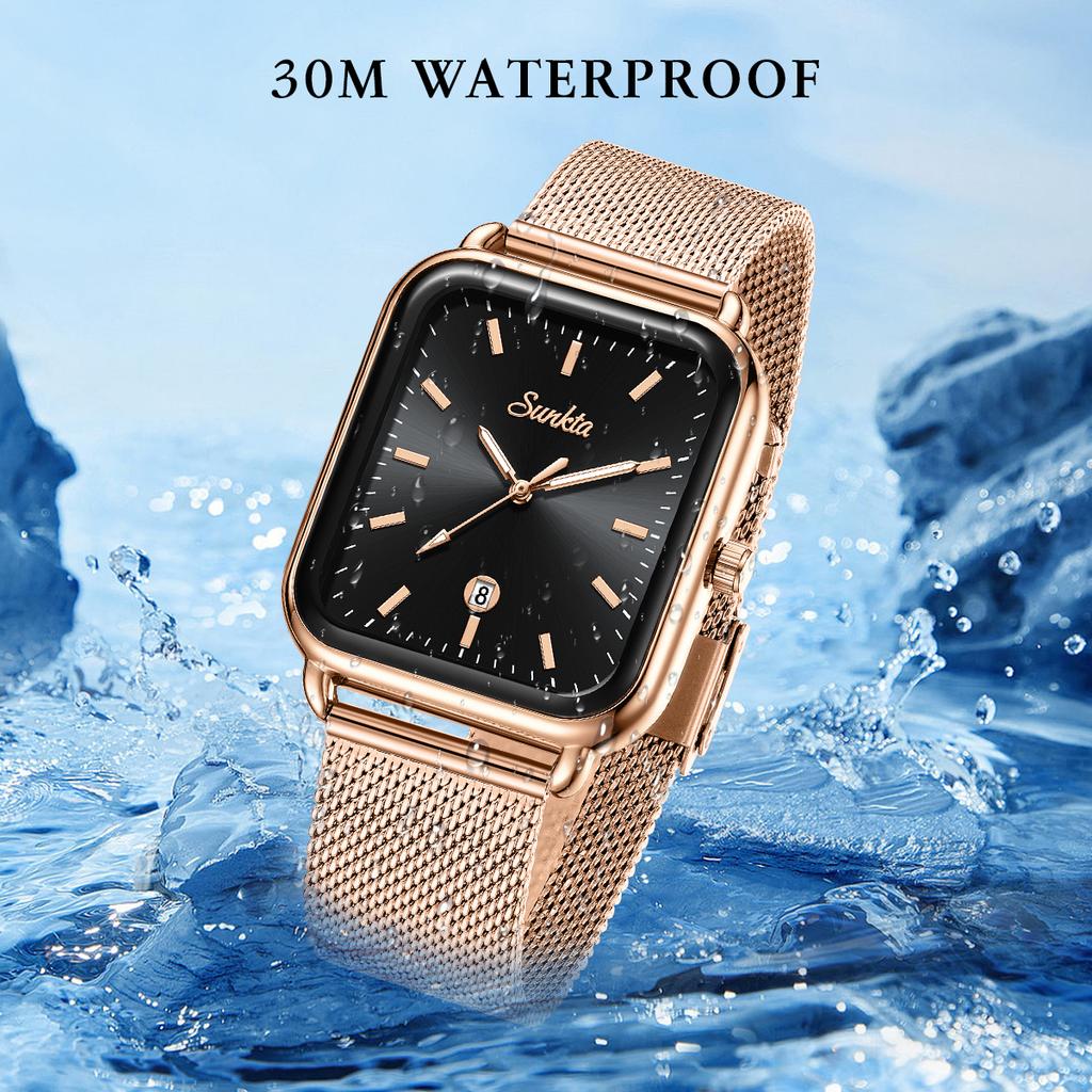 SUNKTA New Ladies Watch Square Women's Wristwatch Quartz Calendar Elegant Casual Fashion Retro Watch Women Relogio Feminino+BOX