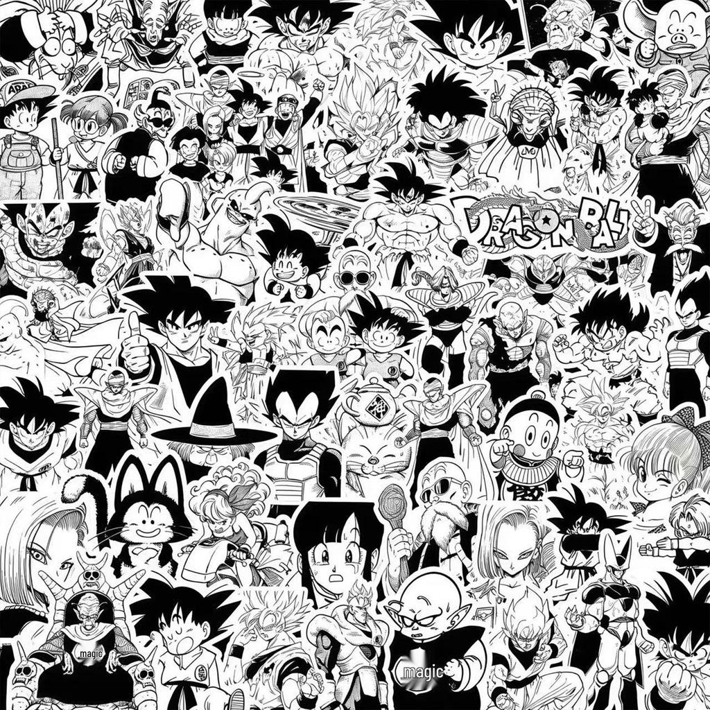 1000 черно-белых аниме-наклеек: Demon Slayer, One Piece и многое другое для украшения блокнота