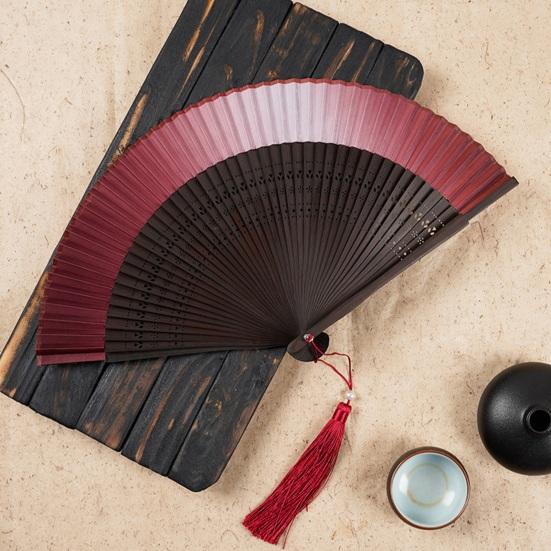 Ancient Fan Hollow Out with Tassels Vintage Bamboo Folding Fan Decor Ladies Hand Fan Daily Use