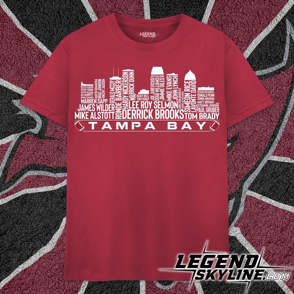 Tampa Bay Football Greatest Of All Time Team Legends, Tampa Bay Skyline Shirt and kids tshirt