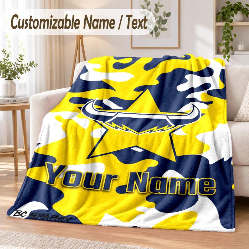 Custom Text Flannel Blanket North Queensland Cowboys Print Warm Cozy Blanket Home Sofa Bedding