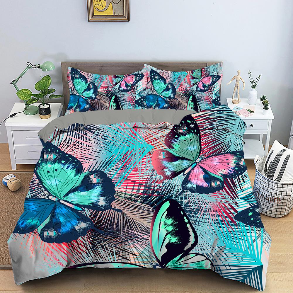 Комплект постельного белья с 3D цифровой печатью, красочный пододеяльник с принтом бабочки, наволочка AU180 * 210, мягкая комната для девочек, домашнее украшение на молнии