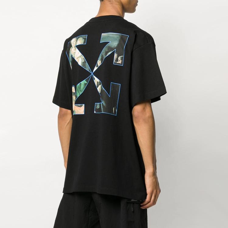 Off-White Черные мужские топы с короткими рукавами и рисунком Караваджо OMAA038E20JER0051010