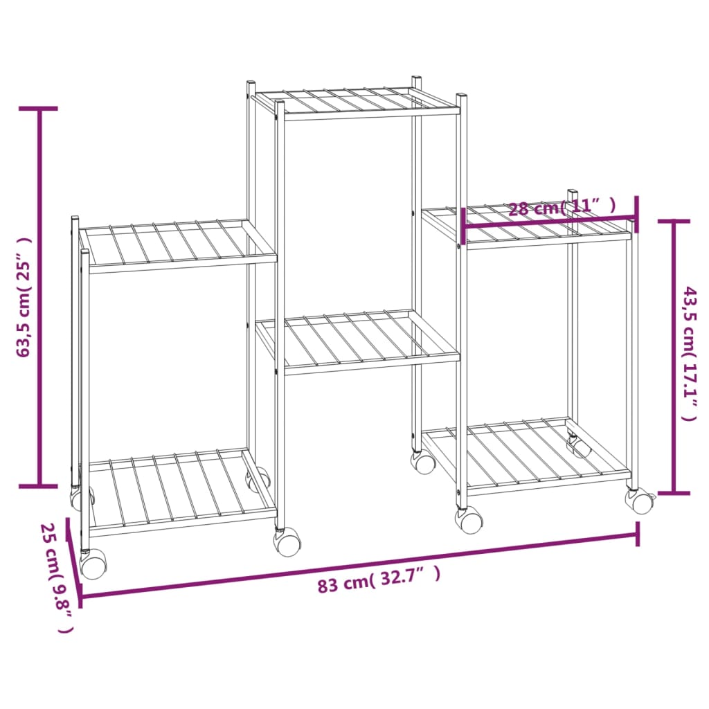 Plant Stand with Wheels 83 x 25 x 63.5 cm Black Iron
