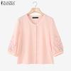 ZANZEA Women Casual Floral Print 3/4 Sleeve Loose Round Neck Blouse