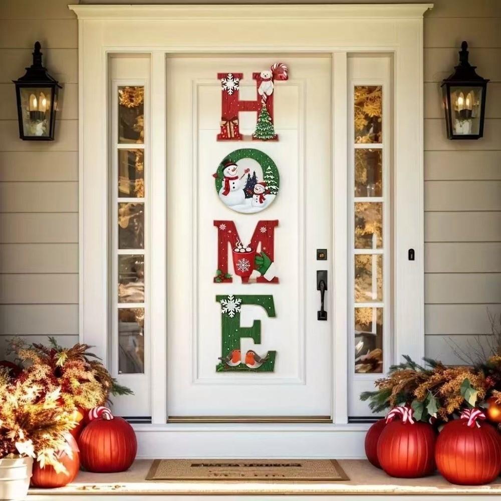 4 pcs Wooden Christmas Wall Decoration Self Adhesive Wall Decor Xmas Door Ornaments Halloween
