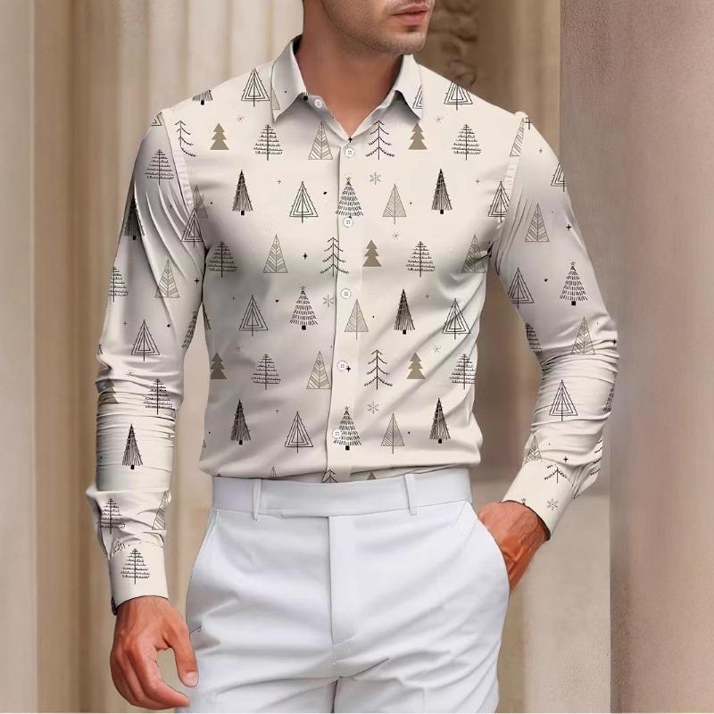 Men's Long Sleeve 3D Digital Print Christmas Shirts Casual Tops for Autumn and Winter