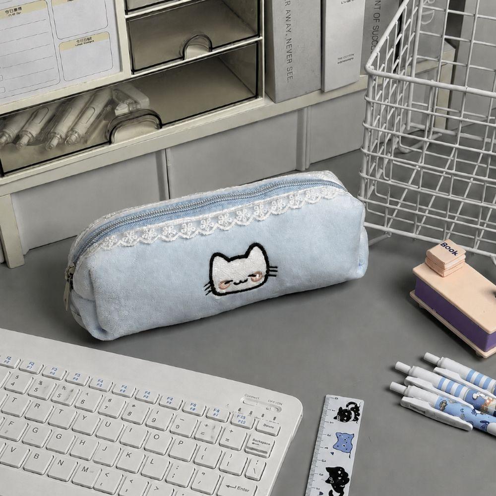 Plush Pencil Case Cat Embroidery Pencil Pouch Kawaii Stationery Pouch  School Supplies