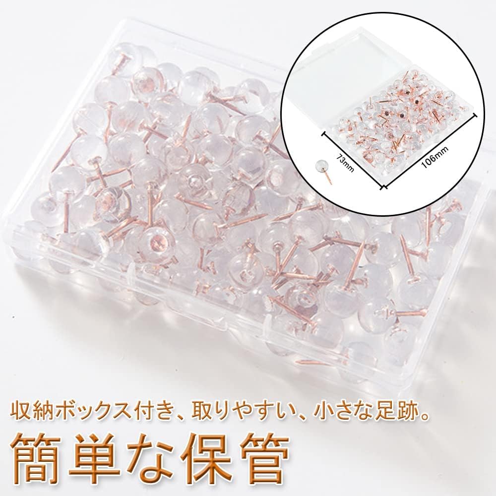 Thumbtacks Metal 100 pieces Spherical Push Plastic Transparent Pink for Office for Fixing Cork with Storage Box (Plastic + / Approx. / 10mm20mm)