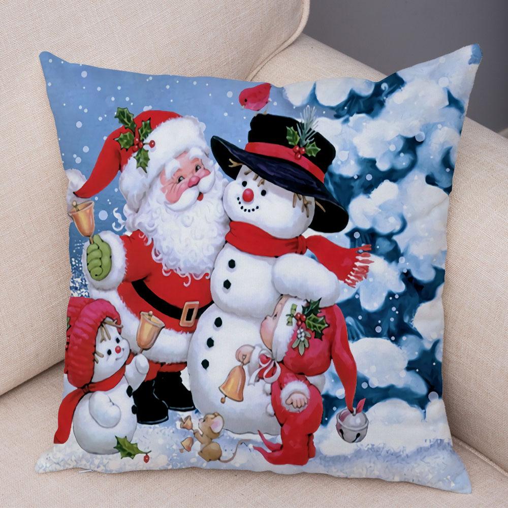 Cute Cartoon Snowman Cushion Cover Christmas Decoration Soft Plush Pillowcase Living Room Sofa Ornaments Bedroom Home
