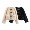European & American Fashion Women's Fleece Jacket 2025 - Winter/Spring, Casual, Wide Pocket, Buckle Decor, X924003