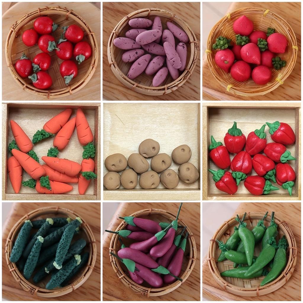 10Pcs Miniature Food Clay Vegetables & Fruits 1:12 Dollhouse Accessories Kitchen Toy Pretend Play Preschool Toy for Boys & Girls