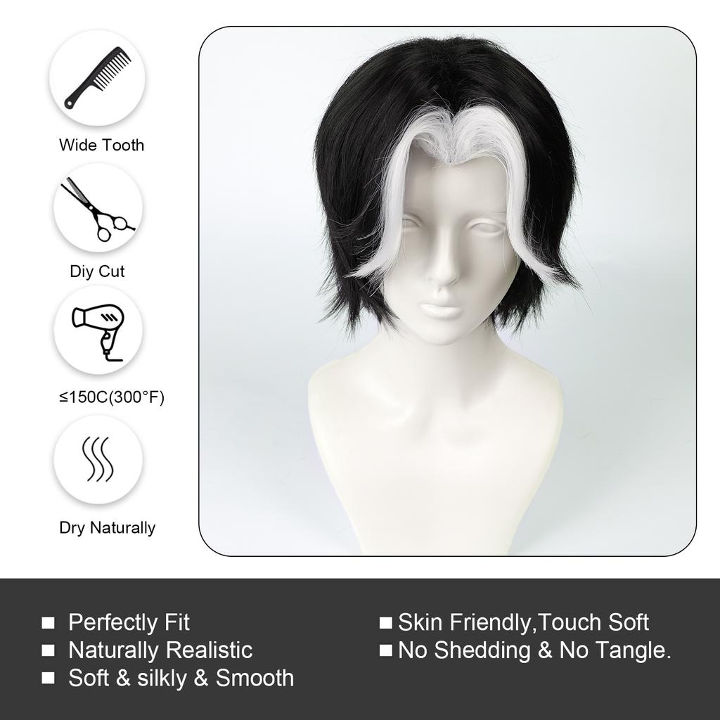 30cm White Highlights Short Cosplay Wig Short Silver Men Women Hair Anime Heat Resistant Synthetic Wigs